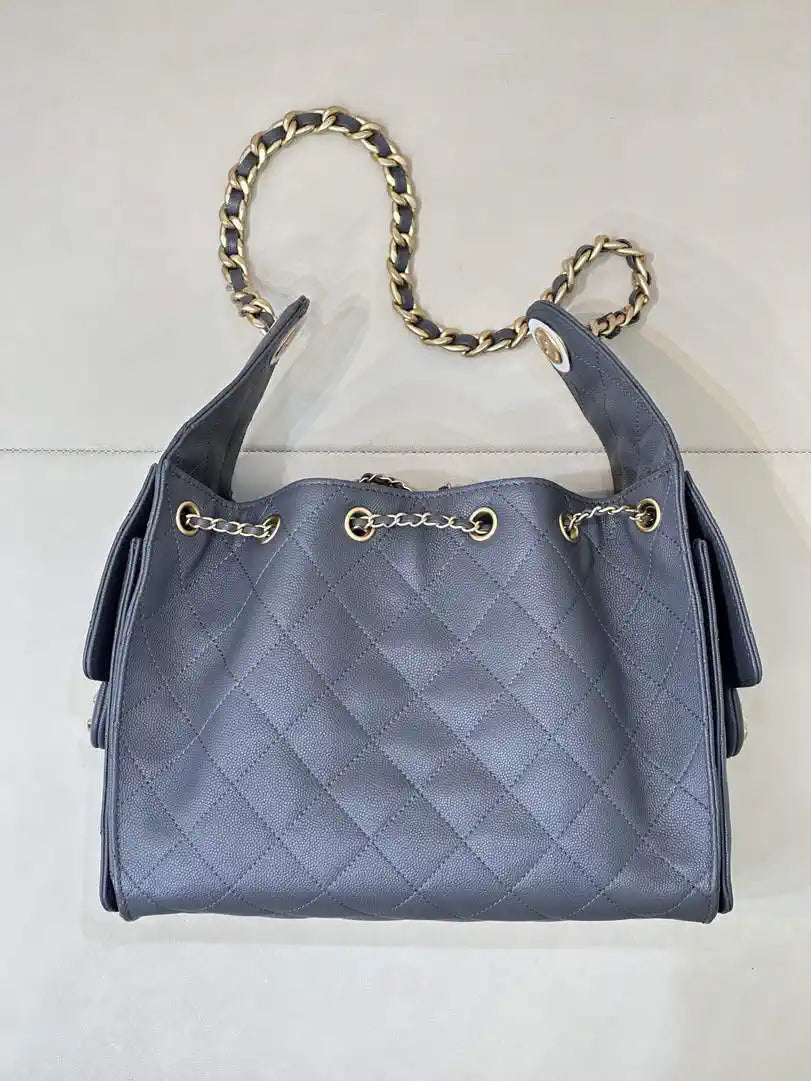 Chanel AS5293 Small Hobo Calfskin & Gold-Tone Metal Gray