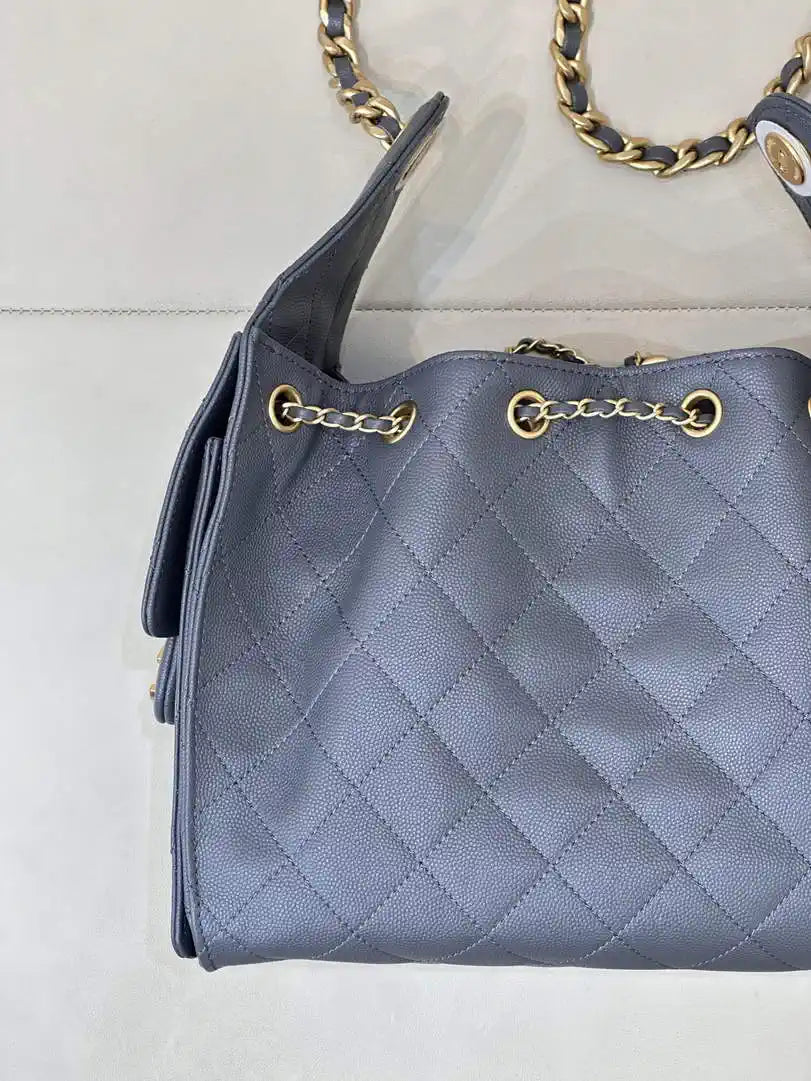 Chanel AS5293 Small Hobo Calfskin & Gold-Tone Metal Gray
