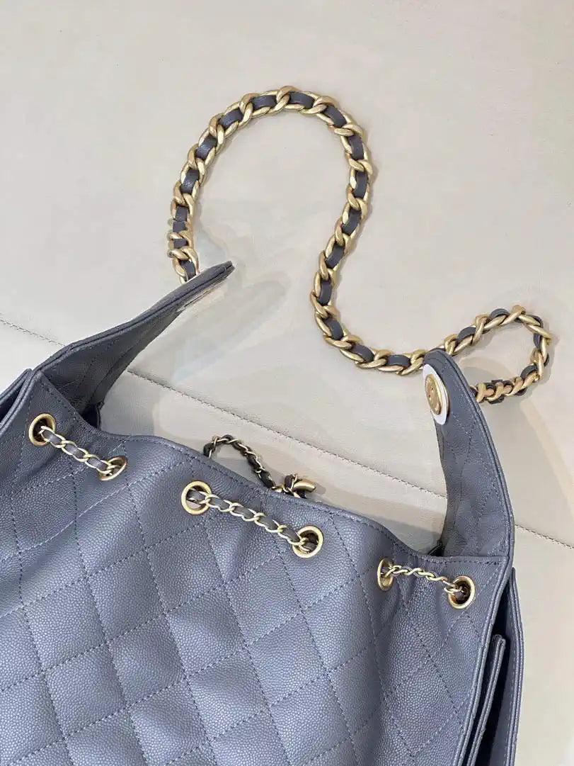Chanel AS5293 Small Hobo Calfskin & Gold-Tone Metal Gray