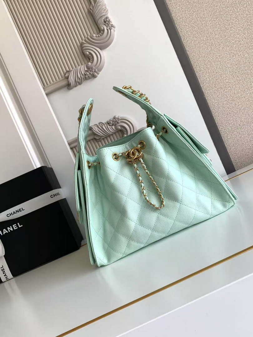 Chanel AS5293 Small Hobo Calfskin & Gold-Tone Metal Green