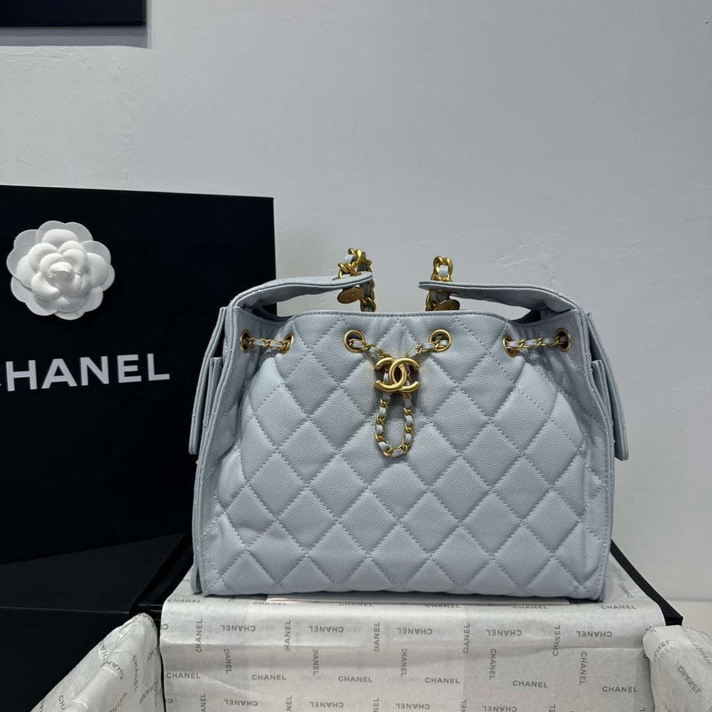 Chanel AS5293 Small Hobo Calfskin & Gold-Tone Metal Ligth Blue
