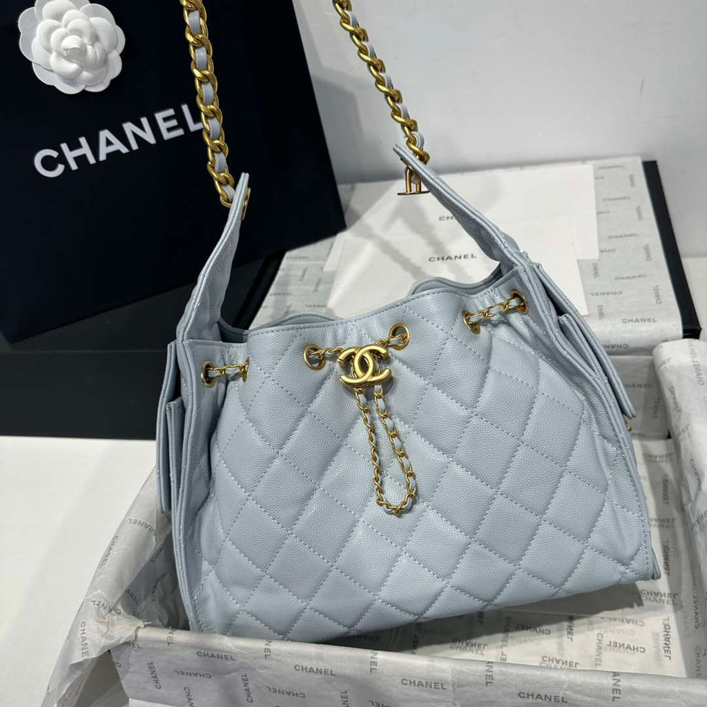 Chanel AS5293 Small Hobo Calfskin & Gold-Tone Metal Ligth Blue