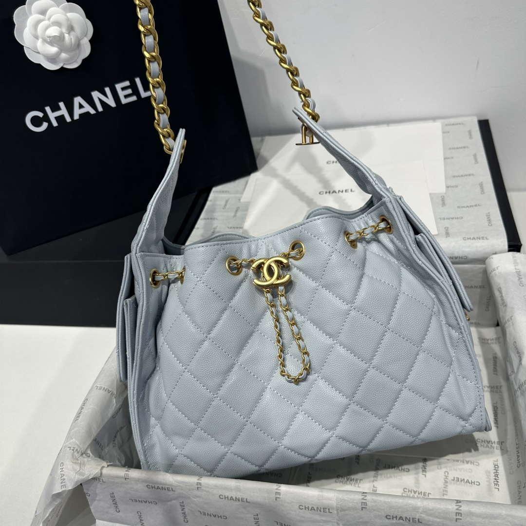 Chanel AS5293 Small Hobo Calfskin & Gold-Tone Metal Ligth Blue