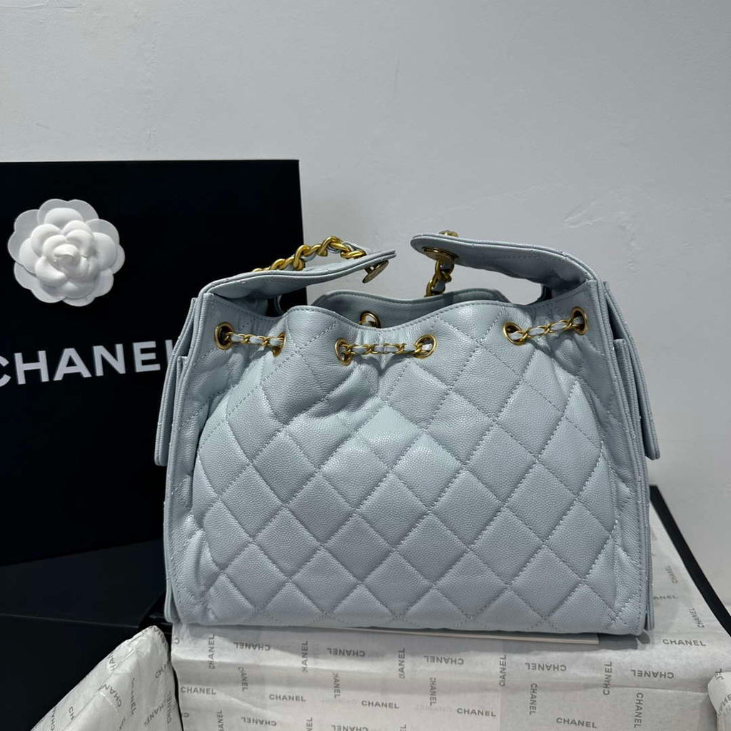 Chanel AS5293 Small Hobo Calfskin & Gold-Tone Metal Ligth Blue