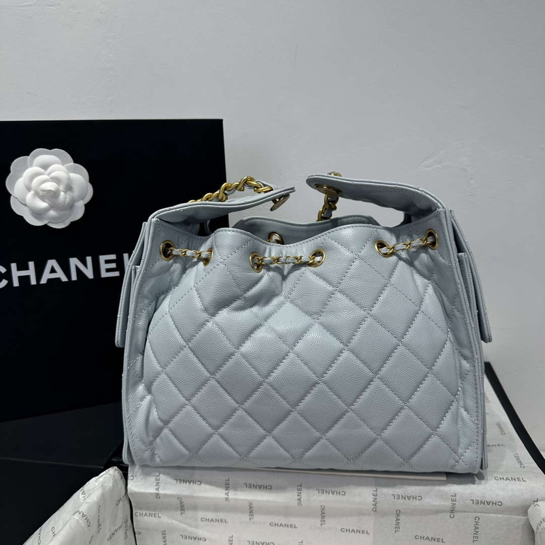 Chanel AS5293 Small Hobo Calfskin & Gold-Tone Metal Ligth Blue