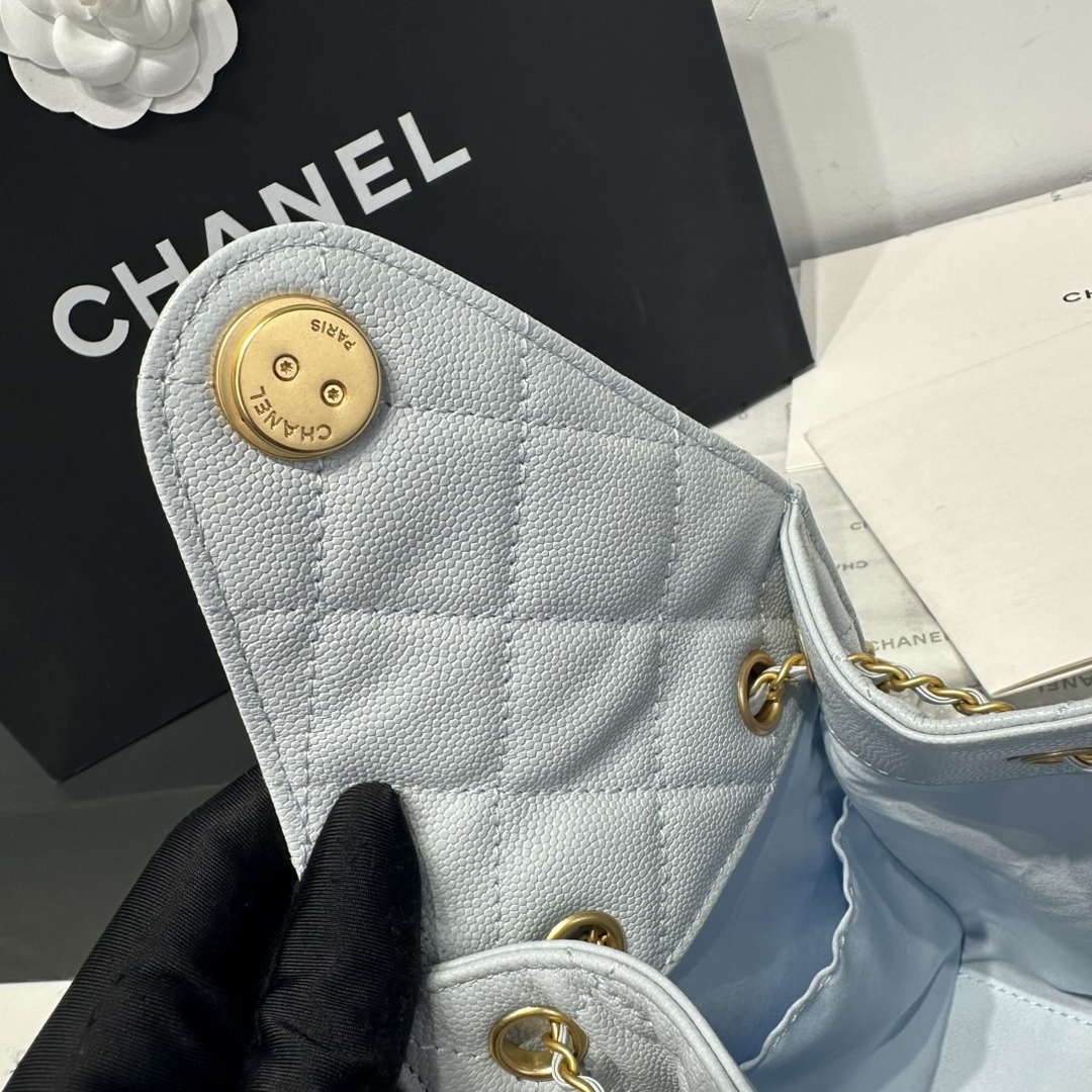 Chanel AS5293 Small Hobo Calfskin & Gold-Tone Metal Ligth Blue