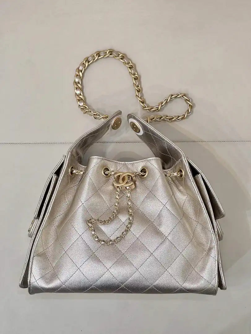 Chanel AS5293 Small Hobo Calfskin & Gold-Tone Metal Light Gold