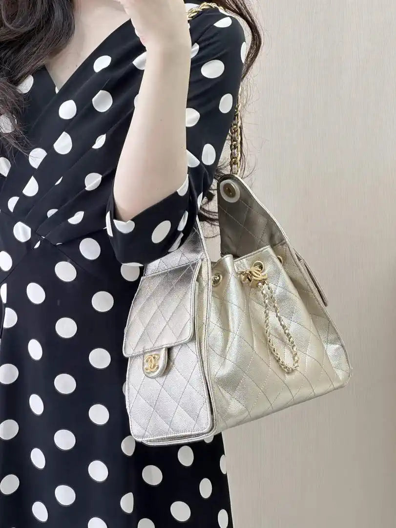 Chanel AS5293 Small Hobo Calfskin & Gold-Tone Metal Light Gold