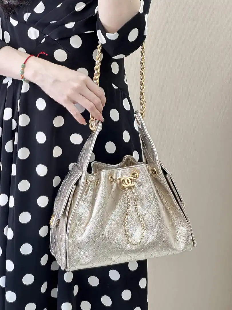 Chanel AS5293 Small Hobo Calfskin & Gold-Tone Metal Light Gold