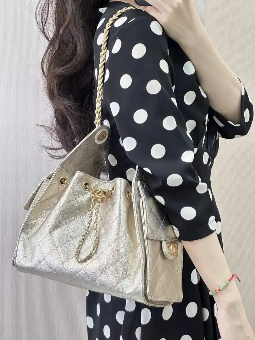 Chanel AS5293 Small Hobo Calfskin & Gold-Tone Metal Light Gold