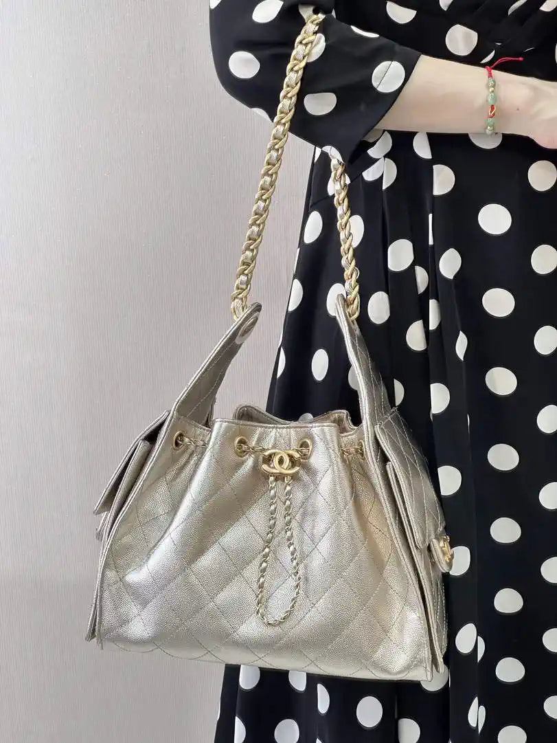 Chanel AS5293 Small Hobo Calfskin & Gold-Tone Metal Light Gold