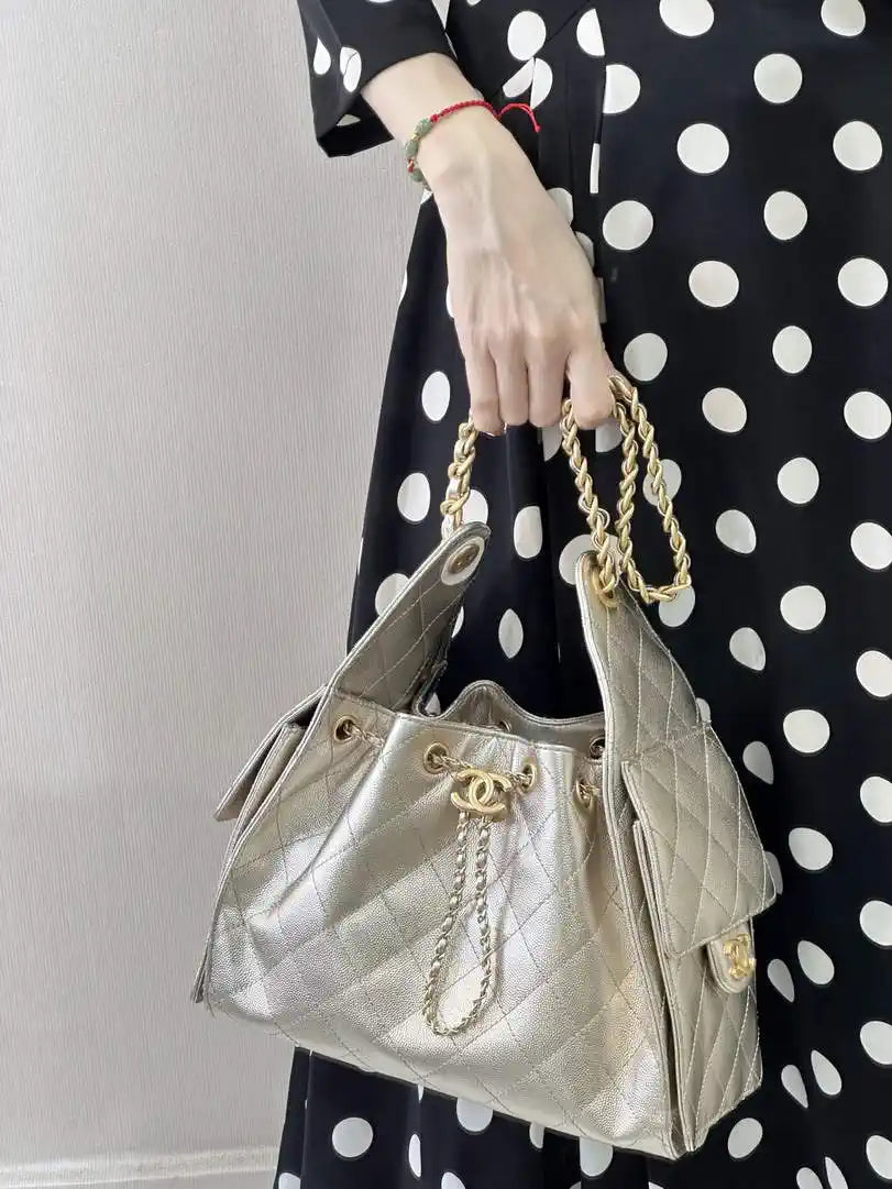 Chanel AS5293 Small Hobo Calfskin & Gold-Tone Metal Light Gold