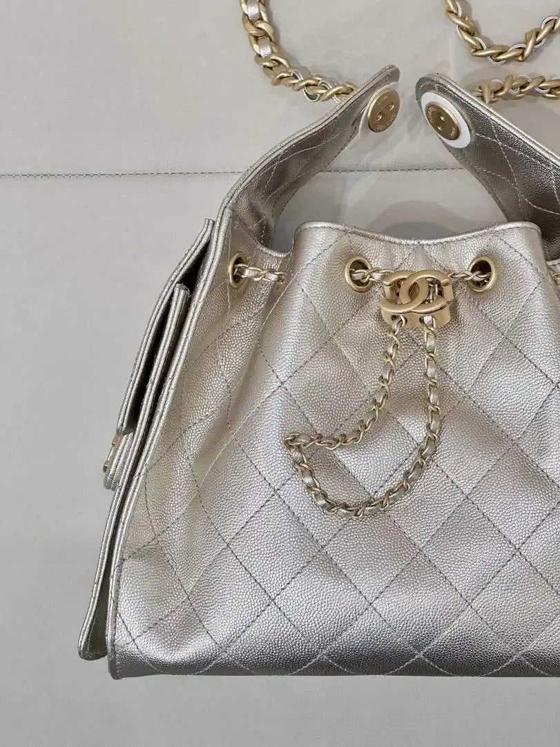 Chanel AS5293 Small Hobo Calfskin & Gold-Tone Metal Light Gold