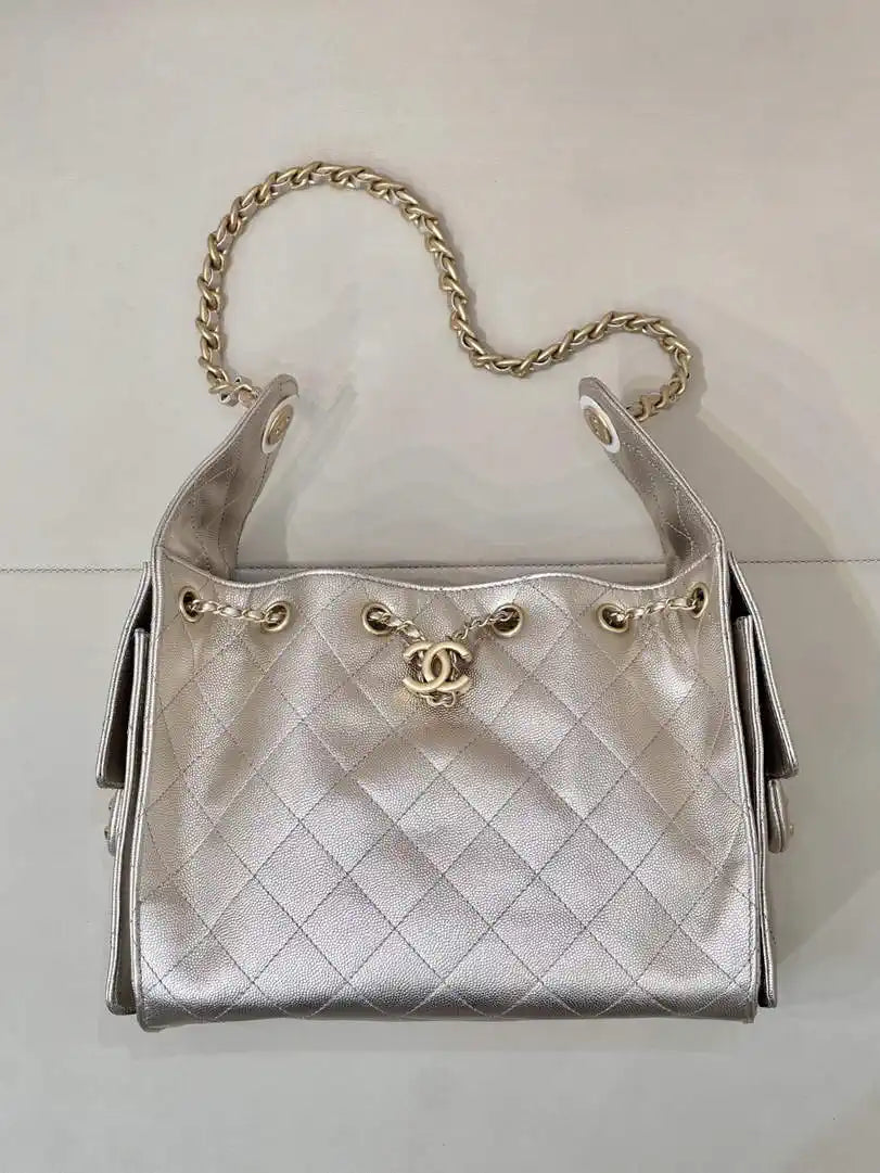 Chanel AS5293 Small Hobo Calfskin & Gold-Tone Metal Light Gold