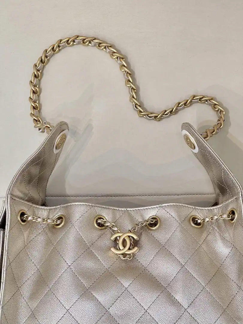 Chanel AS5293 Small Hobo Calfskin & Gold-Tone Metal Light Gold