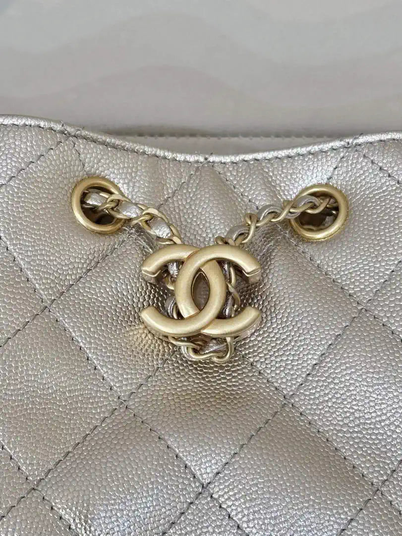 Chanel AS5293 Small Hobo Calfskin & Gold-Tone Metal Light Gold