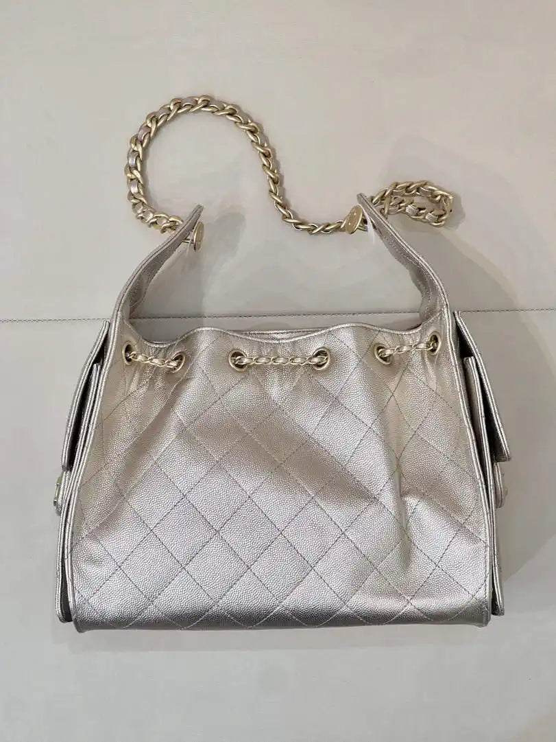 Chanel AS5293 Small Hobo Calfskin & Gold-Tone Metal Light Gold