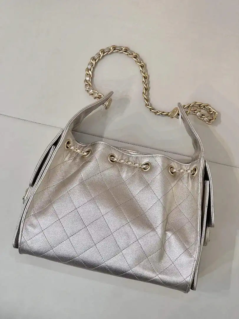 Chanel AS5293 Small Hobo Calfskin & Gold-Tone Metal Light Gold