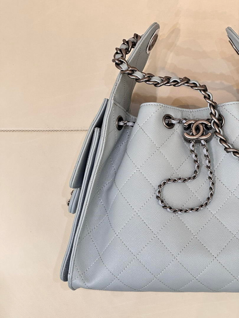 Chanel AS5293 Small Hobo Calfskin & Gold-Tone Metal Light Gray