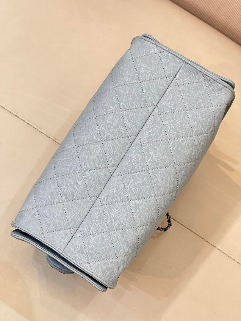 Chanel AS5293 Small Hobo Calfskin & Gold-Tone Metal Light Gray