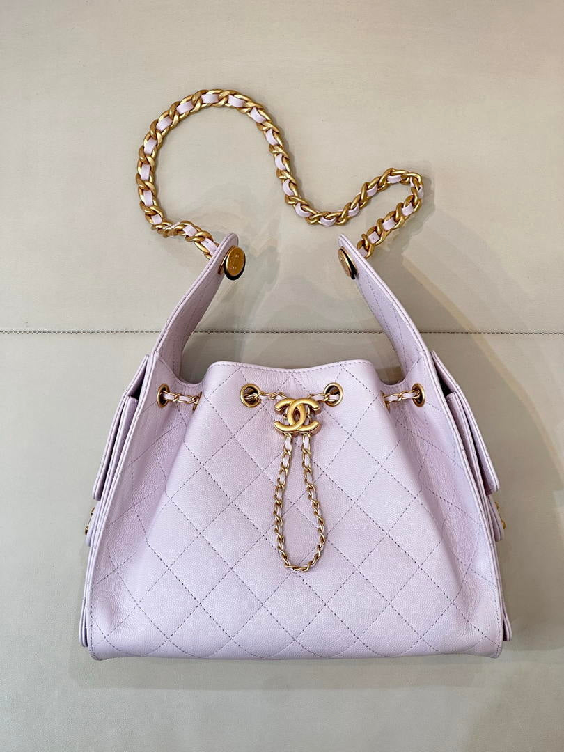 Chanel AS5293 Small Hobo Calfskin & Gold-Tone Metal Light Purple