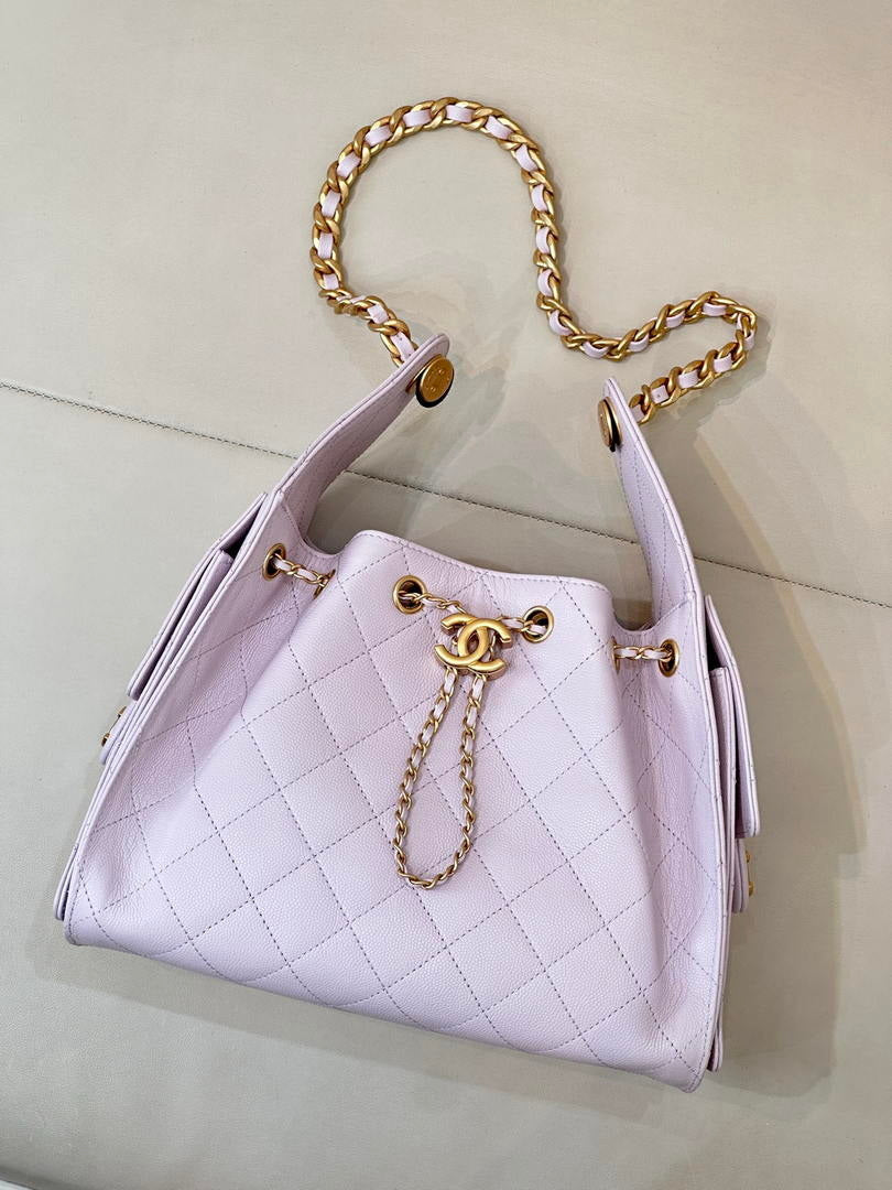 Chanel AS5293 Small Hobo Calfskin & Gold-Tone Metal Light Purple