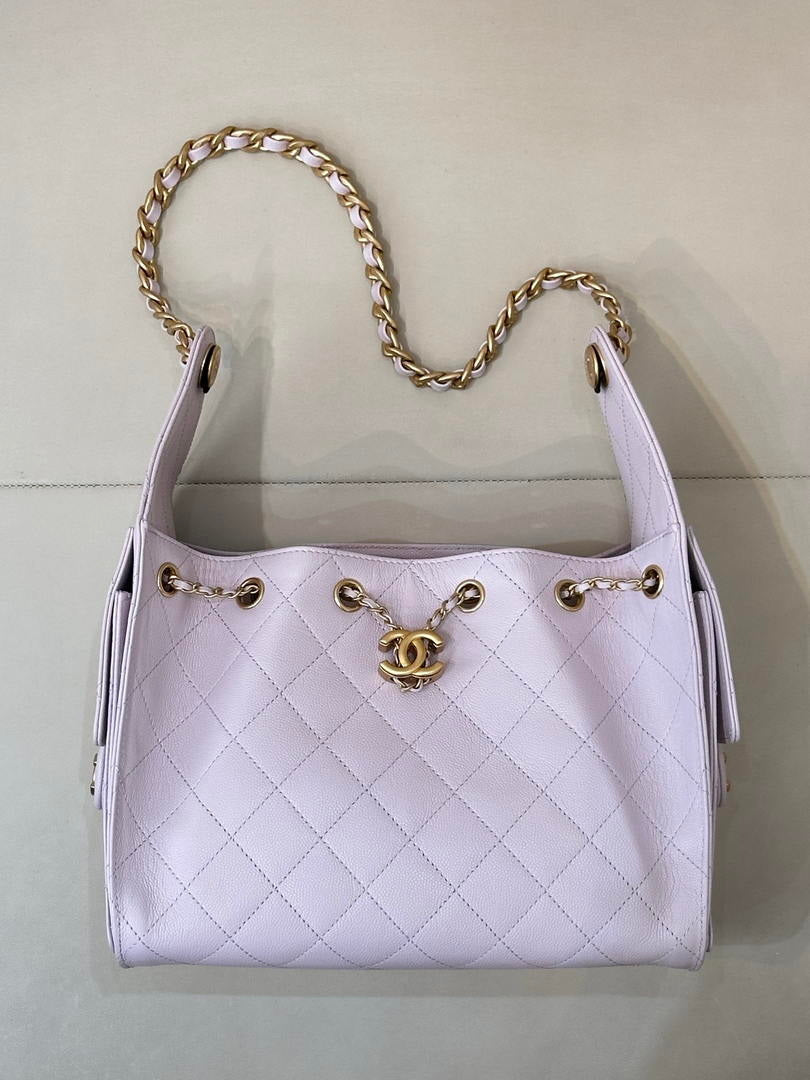 Chanel AS5293 Small Hobo Calfskin & Gold-Tone Metal Light Purple