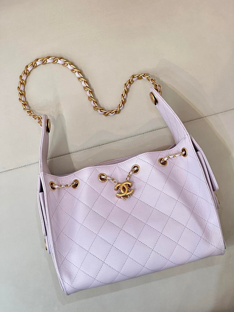 Chanel AS5293 Small Hobo Calfskin & Gold-Tone Metal Light Purple