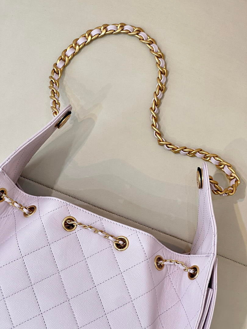 Chanel AS5293 Small Hobo Calfskin & Gold-Tone Metal Light Purple