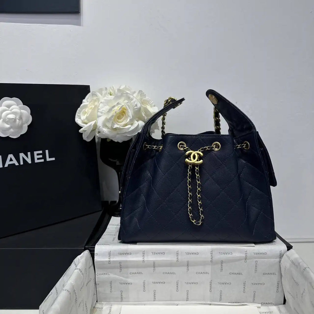 Chanel AS5293 Small Hobo Calfskin & Gold-Tone Metal Dark Blue