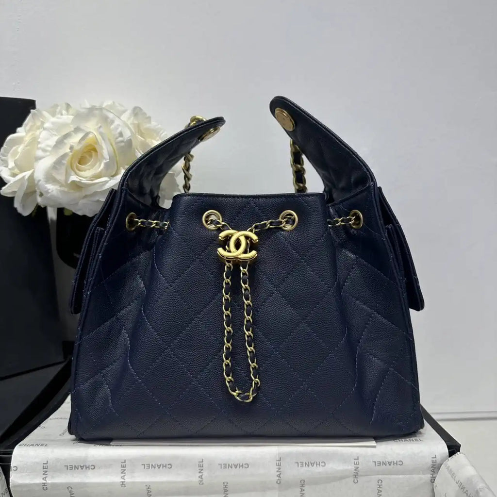 Chanel AS5293 Small Hobo Calfskin & Gold-Tone Metal Dark Blue
