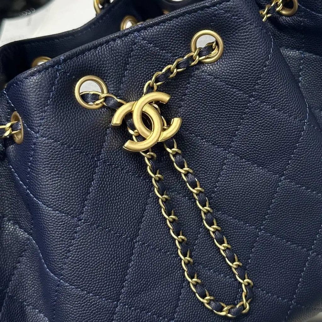 Chanel AS5293 Small Hobo Calfskin & Gold-Tone Metal Dark Blue