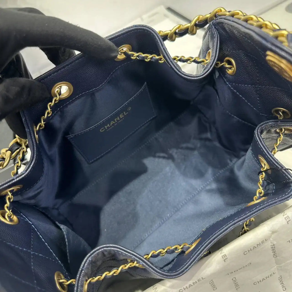 Chanel AS5293 Small Hobo Calfskin & Gold-Tone Metal Dark Blue