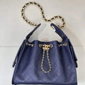 Chanel AS5293 Small Hobo Calfskin & Gold-Tone Metal Navy Blue