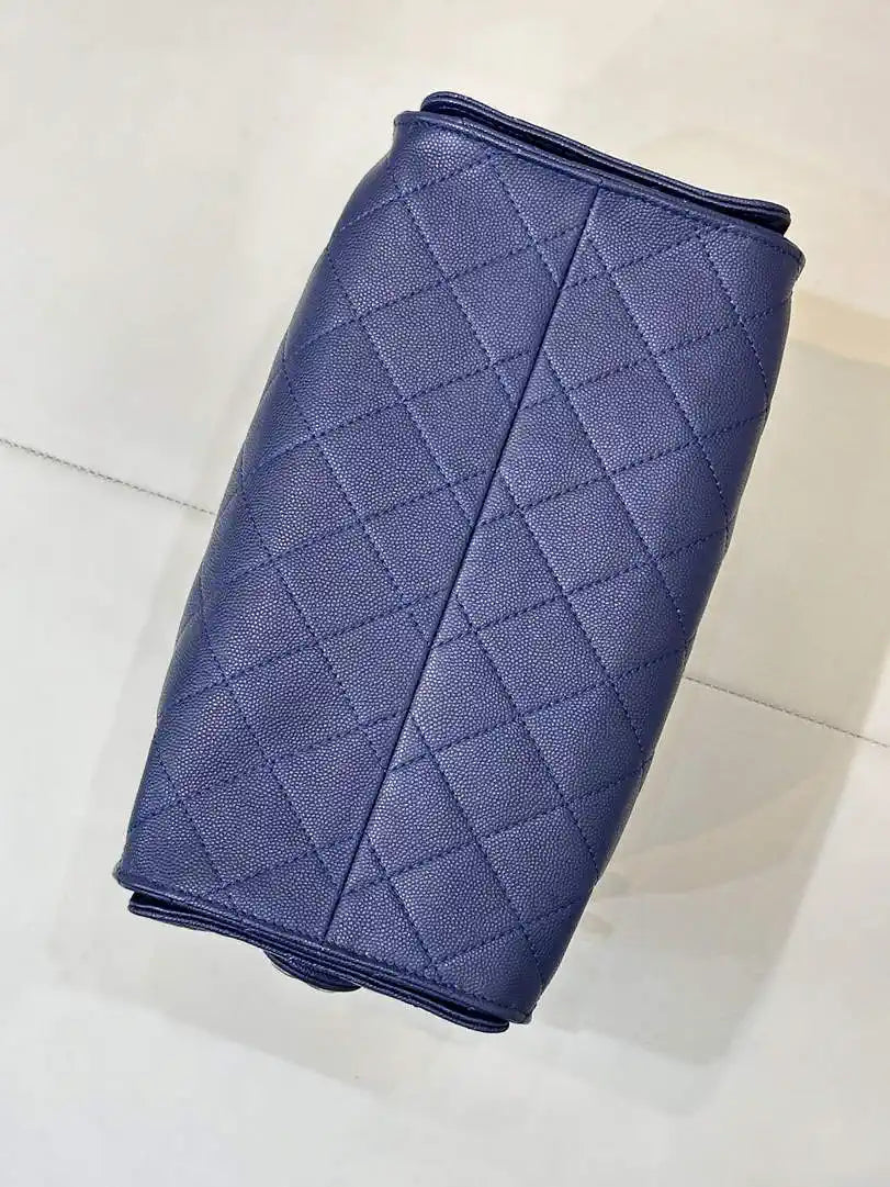 Chanel AS5293 Small Hobo Calfskin & Gold-Tone Metal Navy Blue
