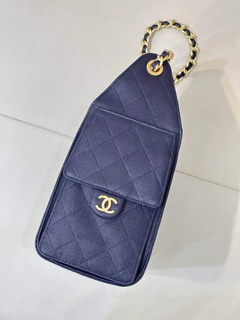 Chanel AS5293 Small Hobo Calfskin & Gold-Tone Metal Navy Blue