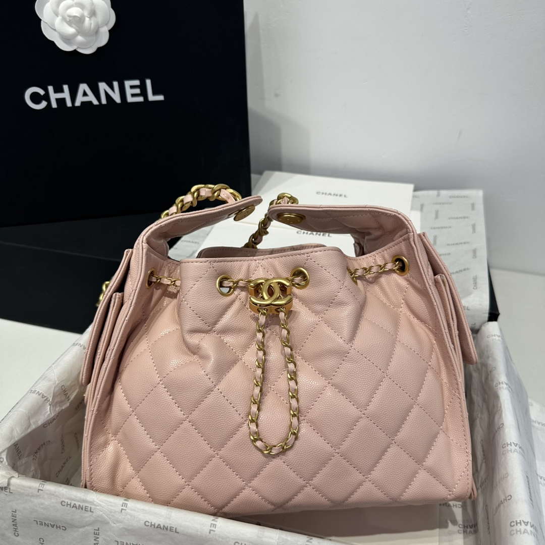 Chanel AS5293 Small Hobo Calfskin & Gold-Tone Metal Pink