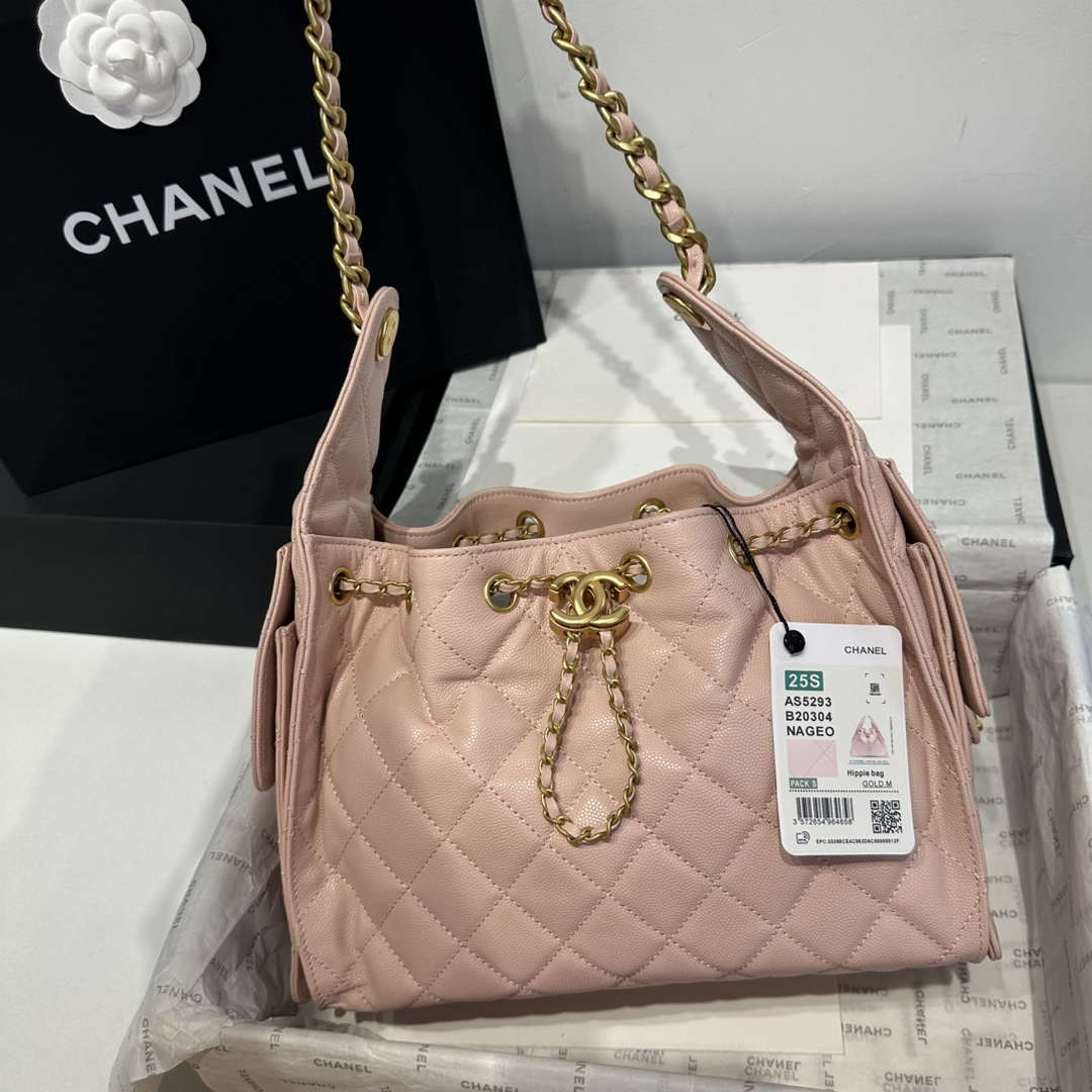 Chanel AS5293 Small Hobo Calfskin & Gold-Tone Metal Pink