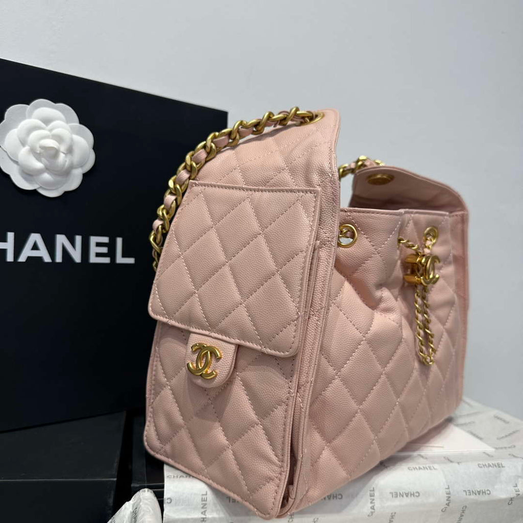 Chanel AS5293 Small Hobo Calfskin & Gold-Tone Metal Pink