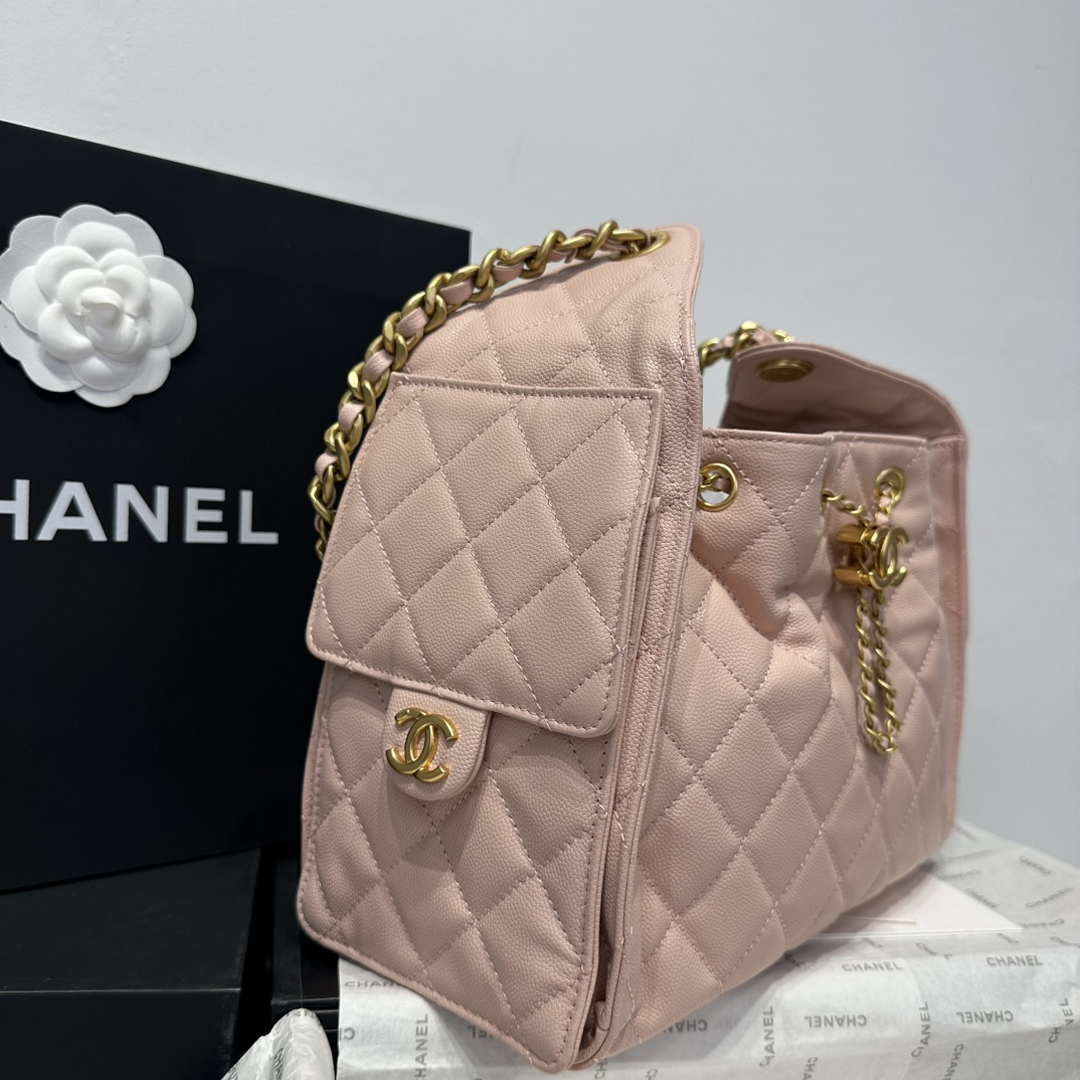 Chanel AS5293 Small Hobo Calfskin & Gold-Tone Metal Pink