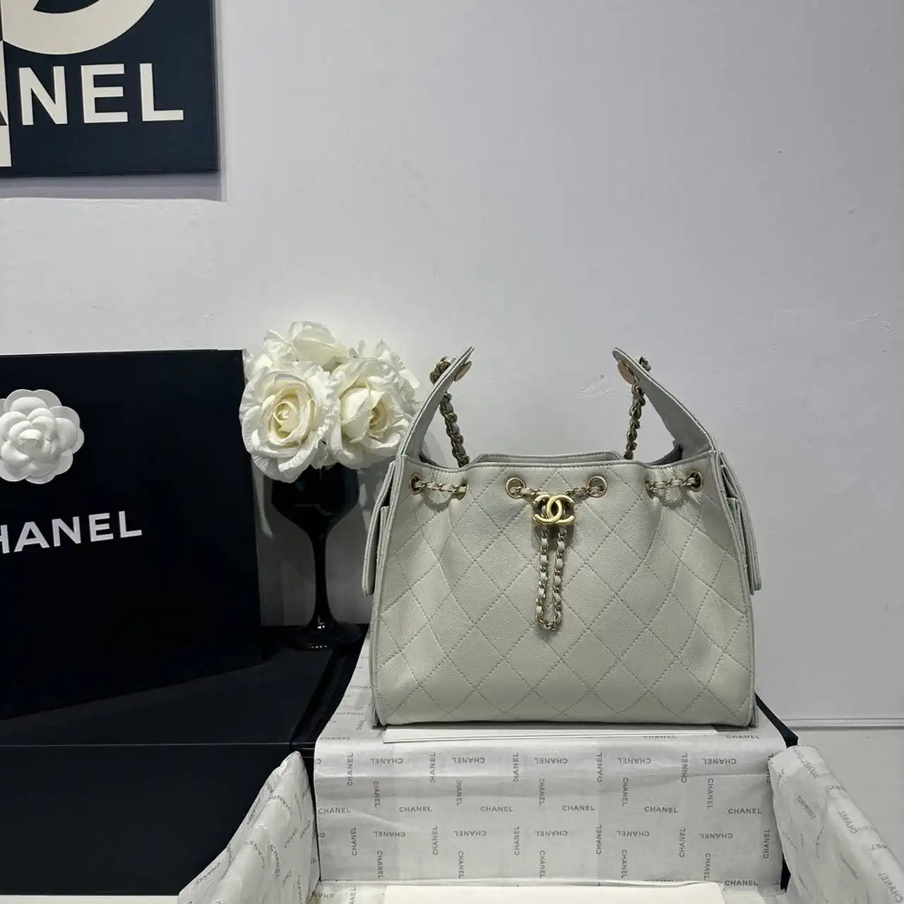 Chanel AS5293 Small Hobo Calfskin & Gold-Tone Metal Putty