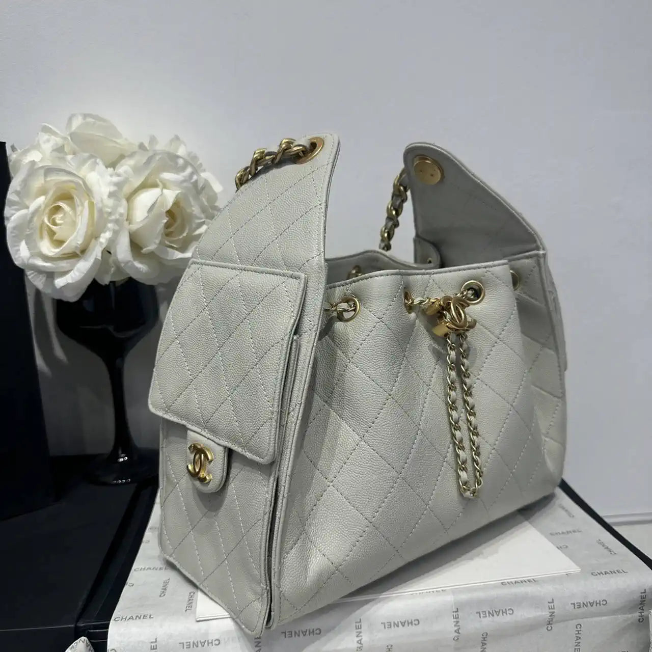 Chanel AS5293 Small Hobo Calfskin & Gold-Tone Metal Putty