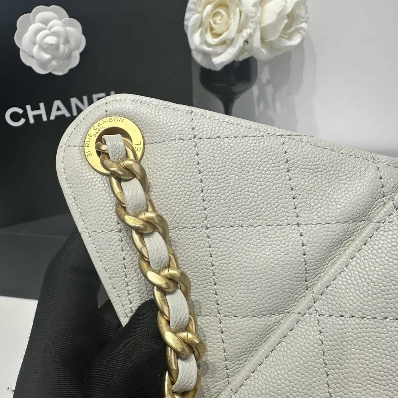 Chanel AS5293 Small Hobo Calfskin & Gold-Tone Metal Putty