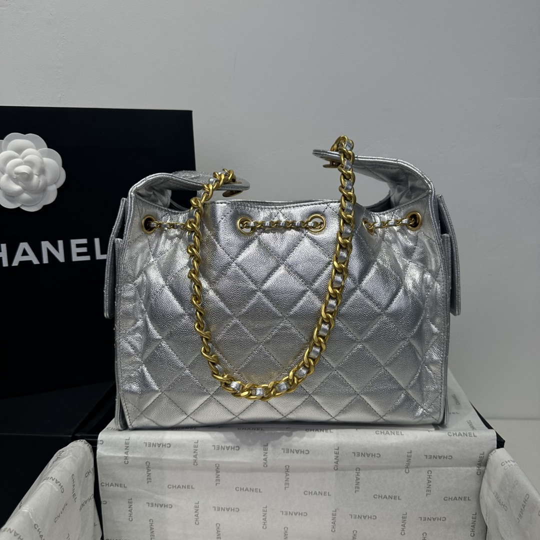 Chanel AS5293 Small Hobo Calfskin & Gold-Tone Metal Silver - Default Title - View 4