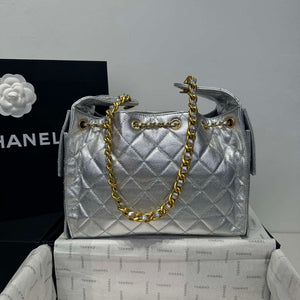 Chanel AS5293 Small Hobo Calfskin & Gold-Tone Metal Silver - Default Title - View 4