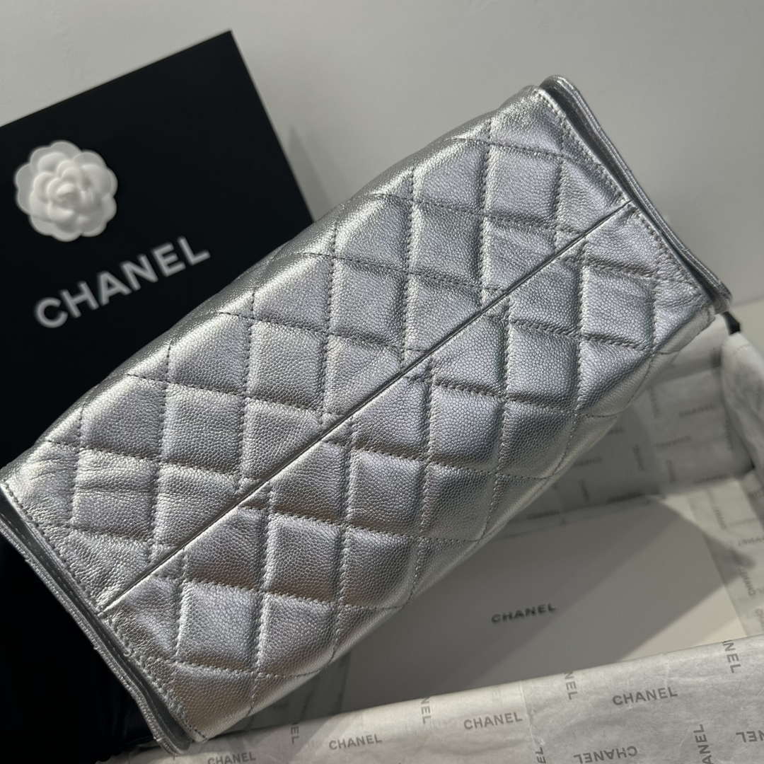 Chanel AS5293 Small Hobo Calfskin & Gold-Tone Metal Silver