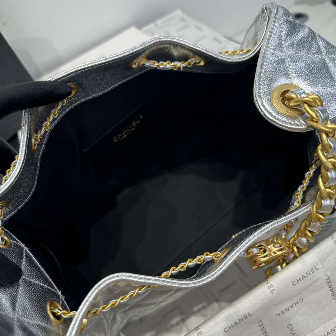Chanel AS5293 Small Hobo Calfskin & Gold-Tone Metal Silver
