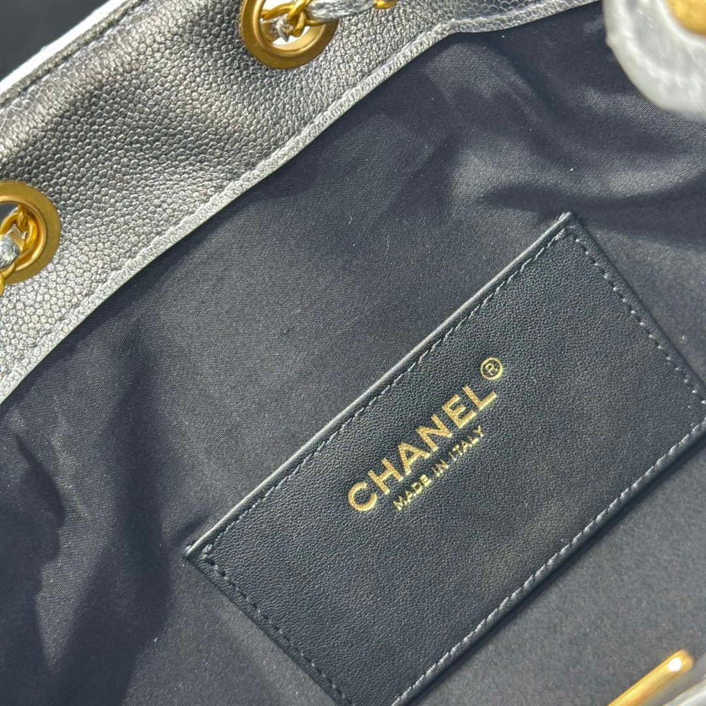 Chanel AS5293 Small Hobo Calfskin & Gold-Tone Metal Silver