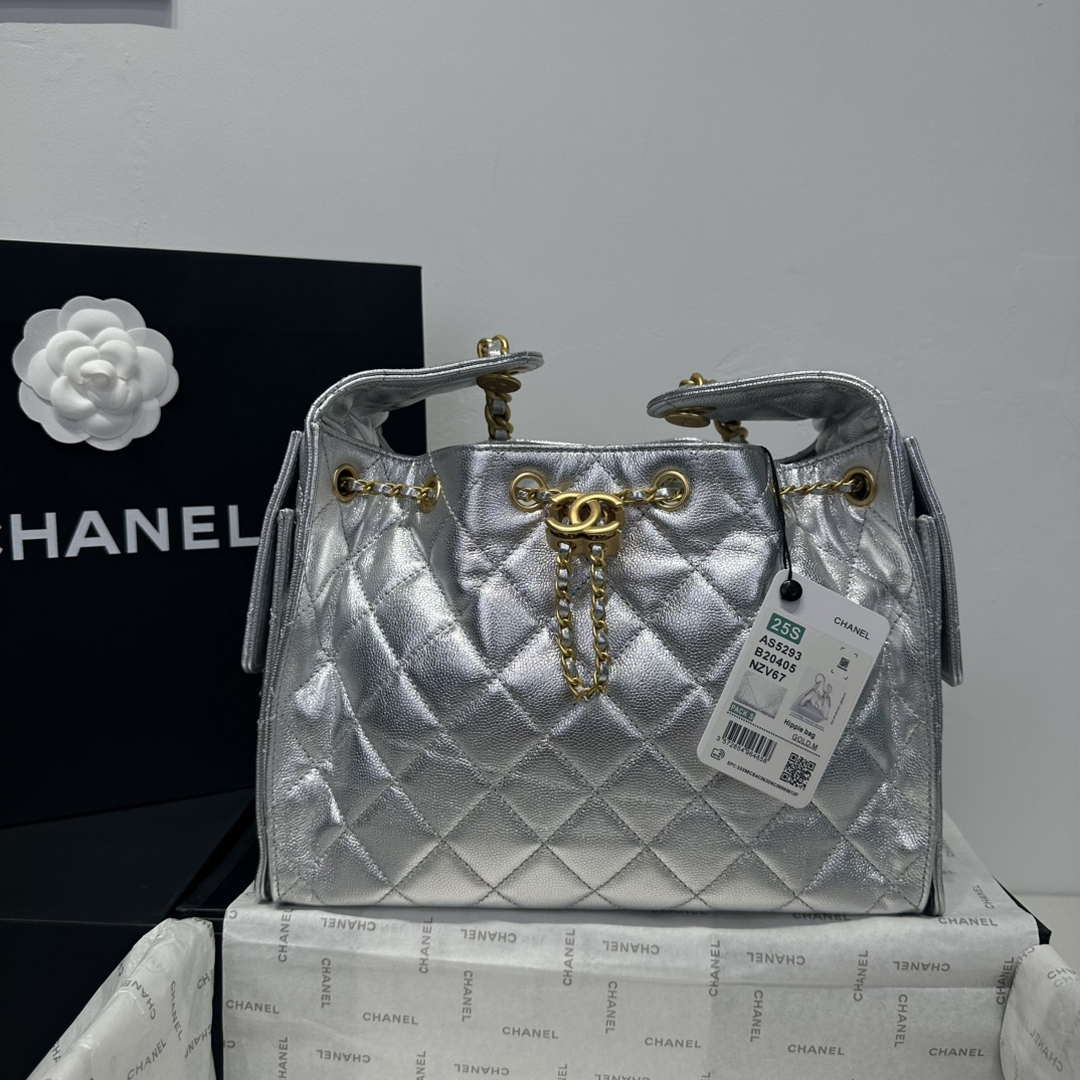 Chanel AS5293 Small Hobo Calfskin & Gold-Tone Metal Silver - Default Title - View 9