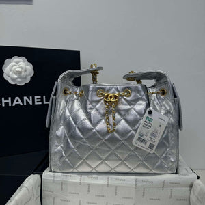 Chanel AS5293 Small Hobo Calfskin & Gold-Tone Metal Silver - Default Title - View 9
